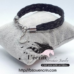 Bracelet en crin tressage plat et fermoir Acier