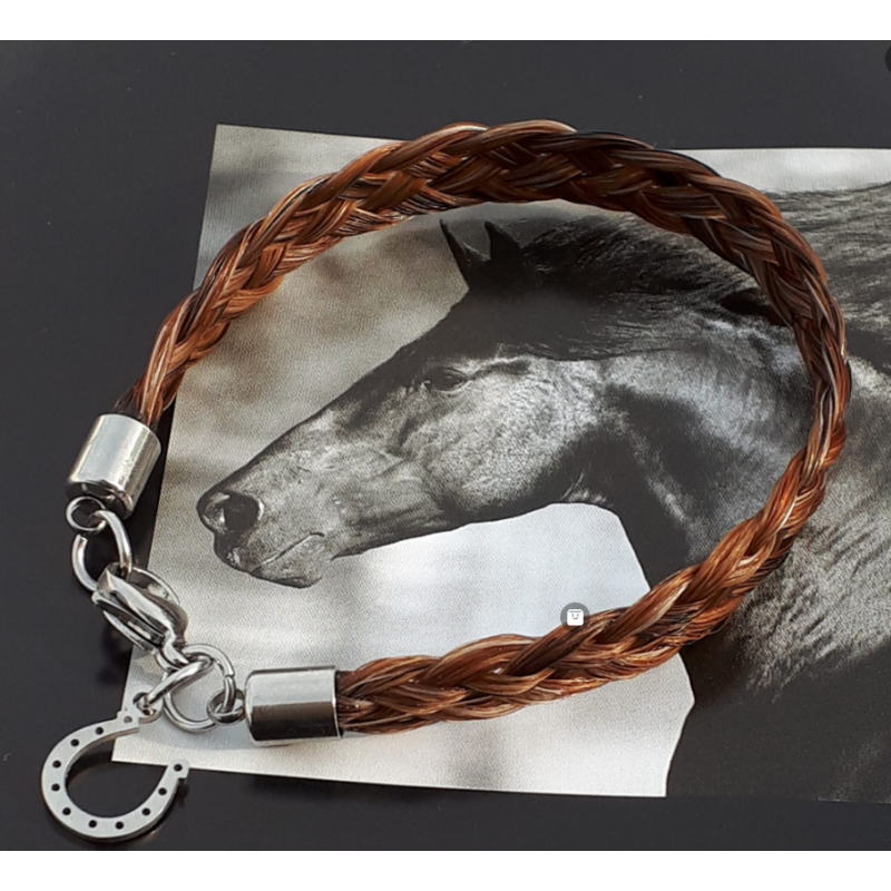 Bracelet en crin tressage plat et fermoir Acier