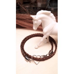 Bracelet double tour, tressage en crins qui se ferme avec un coeur en Argent