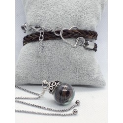 Bracelet double tour, tressage en crins qui se ferme avec un coeur en Argent