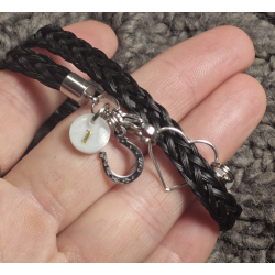 Bracelet double tour, tressage en crins qui se ferme avec un coeur en Argent